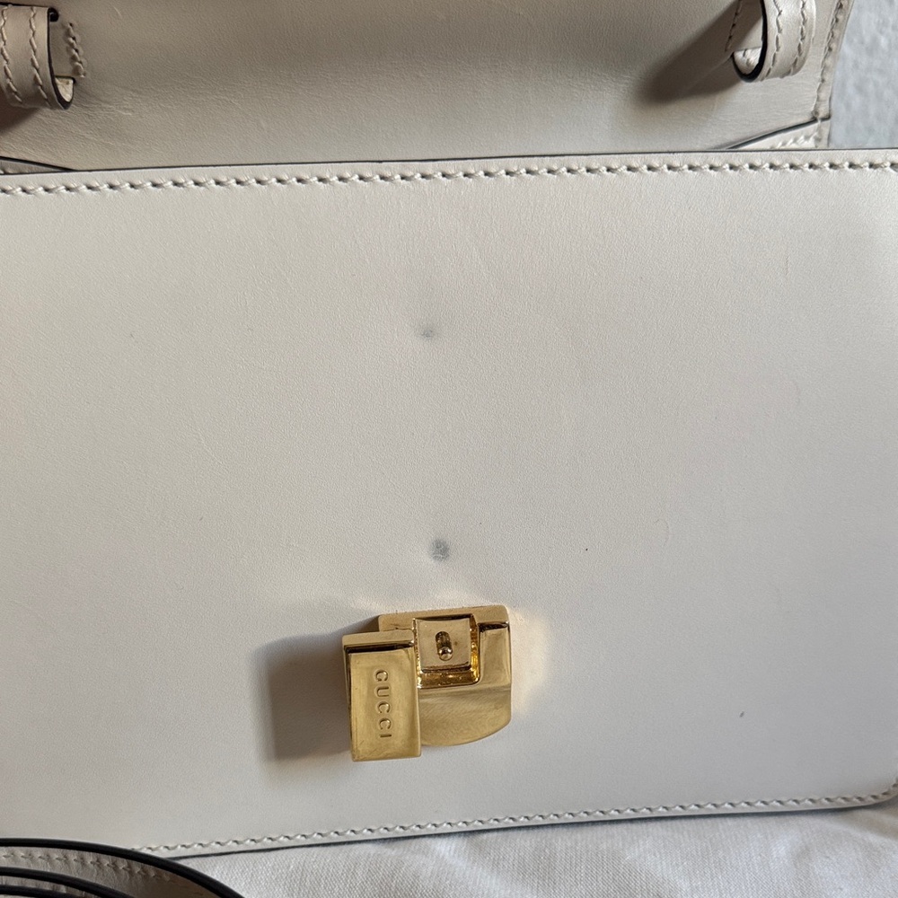 Gucci White Leather Top Handle Satchel with Navy-Red Web & Gold Hardware - Picture 9 of 9